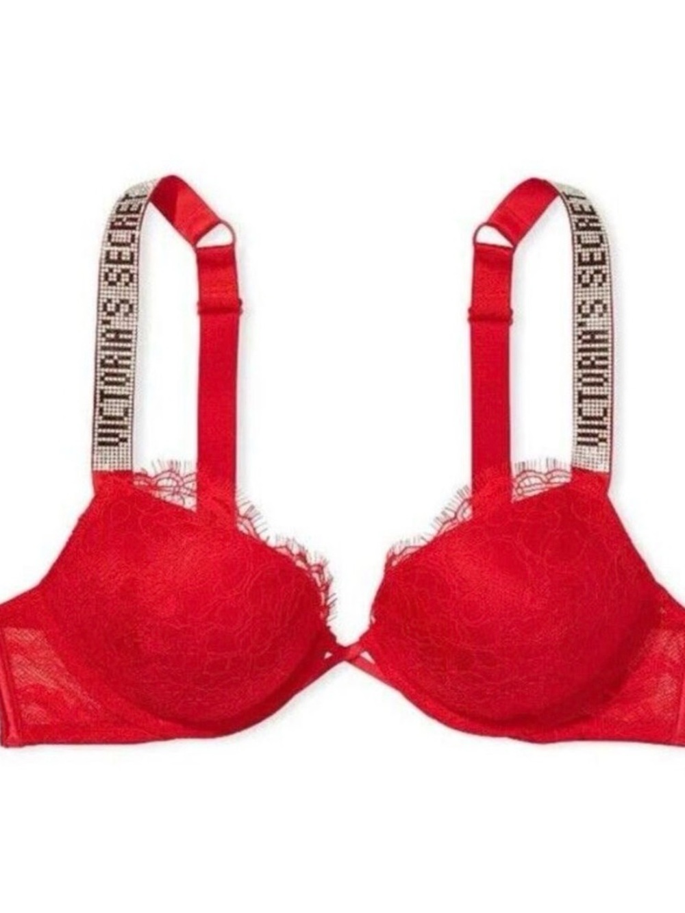 Victoria's Secret Red Lace Push-Up Bra with Branded Straps
